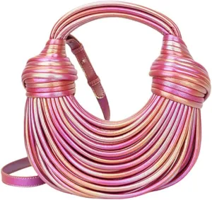 Woven Crossbody Bag for Women, Small Leather Bread Handbag Knotted Clutch Purse Top Handle Noodles Shoulder Bag.