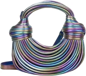 Woven Crossbody Bag for Women, Small Leather Bread Handbag Knotted Clutch Purse Top Handle Noodles Shoulder Bag.