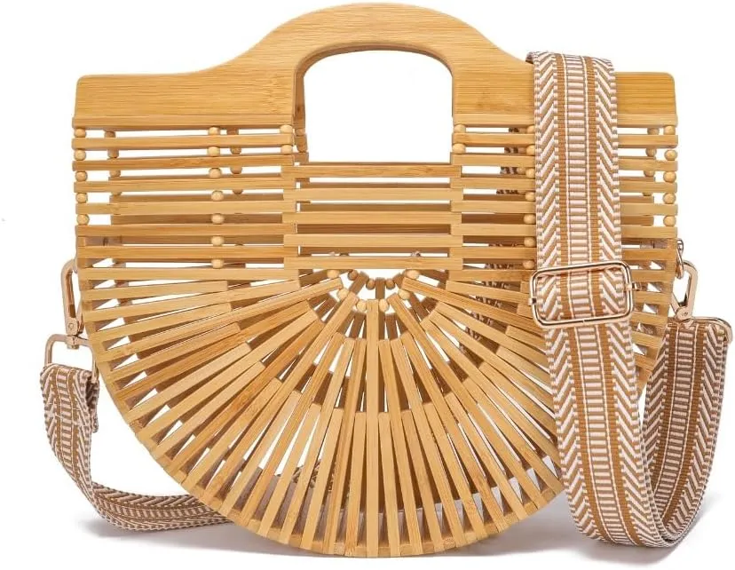 Woven Retro Straw Rattan semicircle Hollow Handbag Vacation Beach Holiday Strap Shoulder Crossbody Bag Versatile Chic