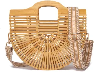 Woven Retro Straw Rattan semicircle Hollow Handbag Vacation Beach Holiday Strap Shoulder Crossbody Bag Versatile Chic