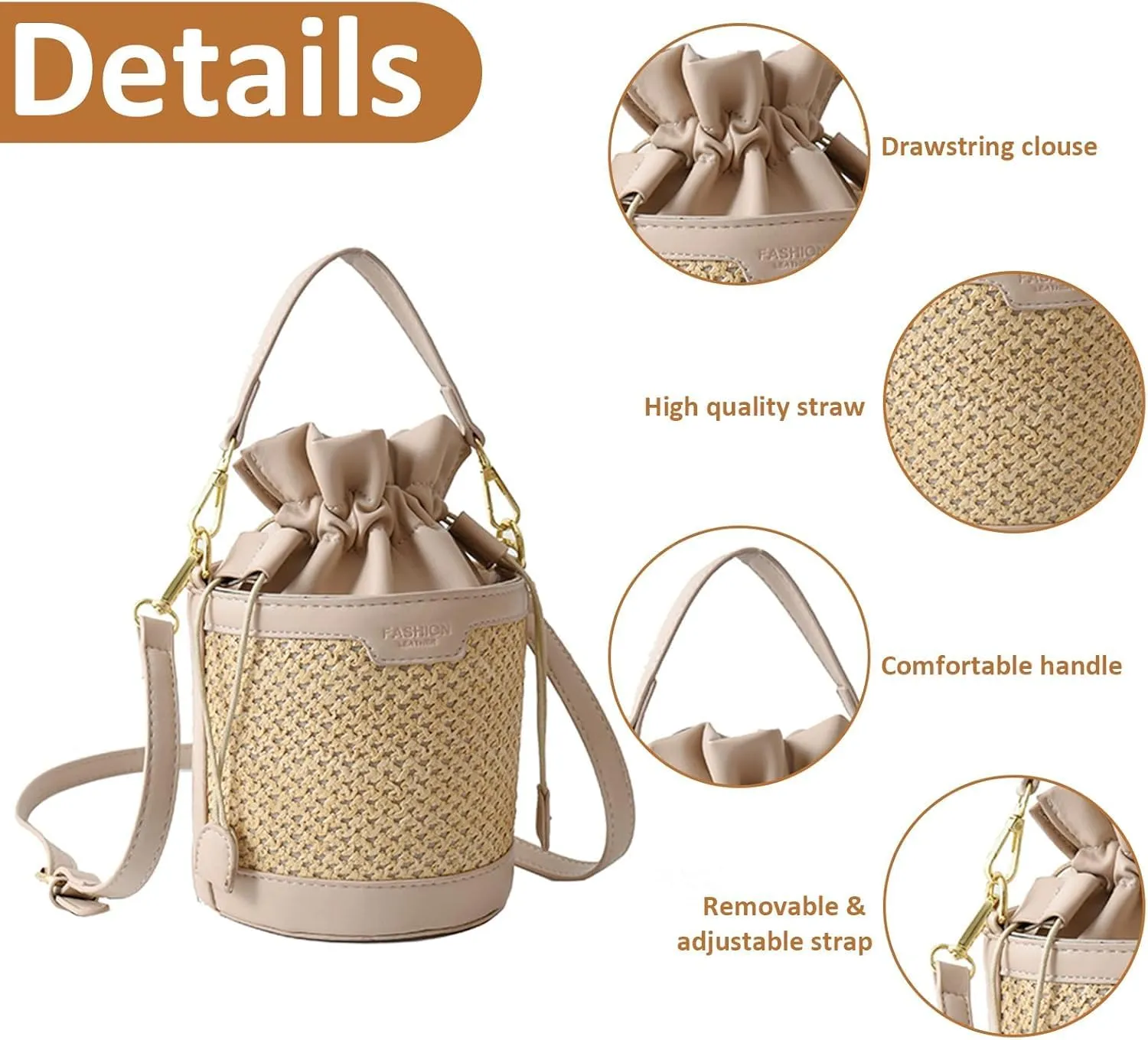 Woven Shell Shape Tote Bag, Rattan Raffia Straw Shoulder Bag Summer Beach Crossbody Purse Handbag for Women Travel