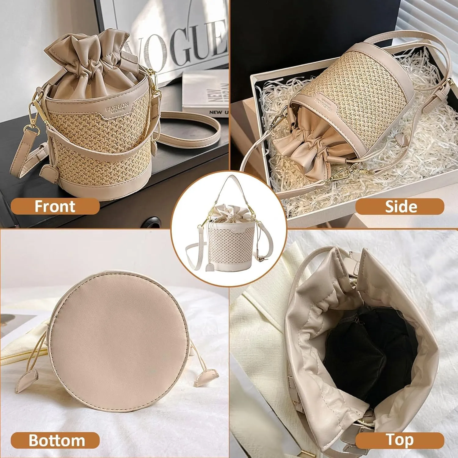 Woven Shell Shape Tote Bag, Rattan Raffia Straw Shoulder Bag Summer Beach Crossbody Purse Handbag for Women Travel
