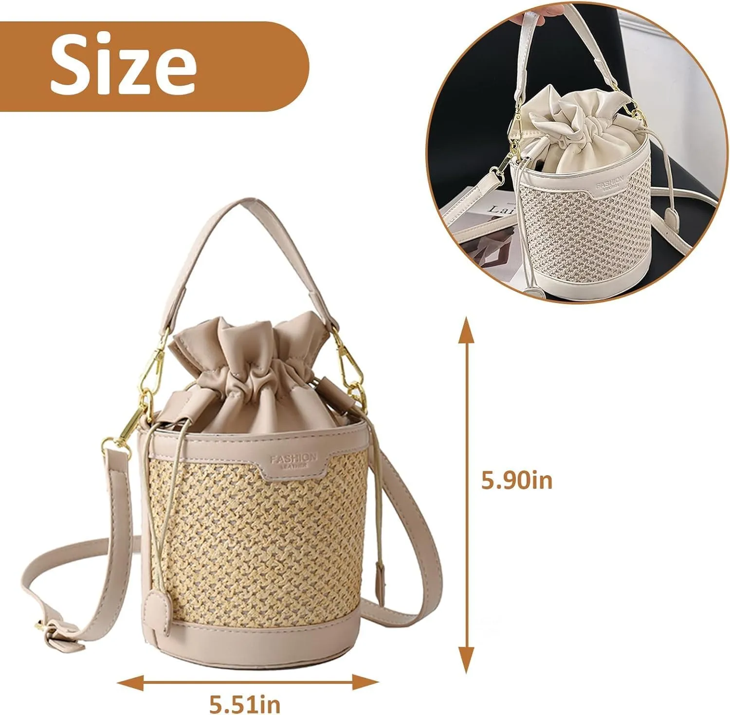 Woven Shell Shape Tote Bag, Rattan Raffia Straw Shoulder Bag Summer Beach Crossbody Purse Handbag for Women Travel
