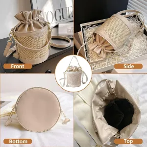Woven Shell Shape Tote Bag, Rattan Raffia Straw Shoulder Bag Summer Beach Crossbody Purse Handbag for Women Travel