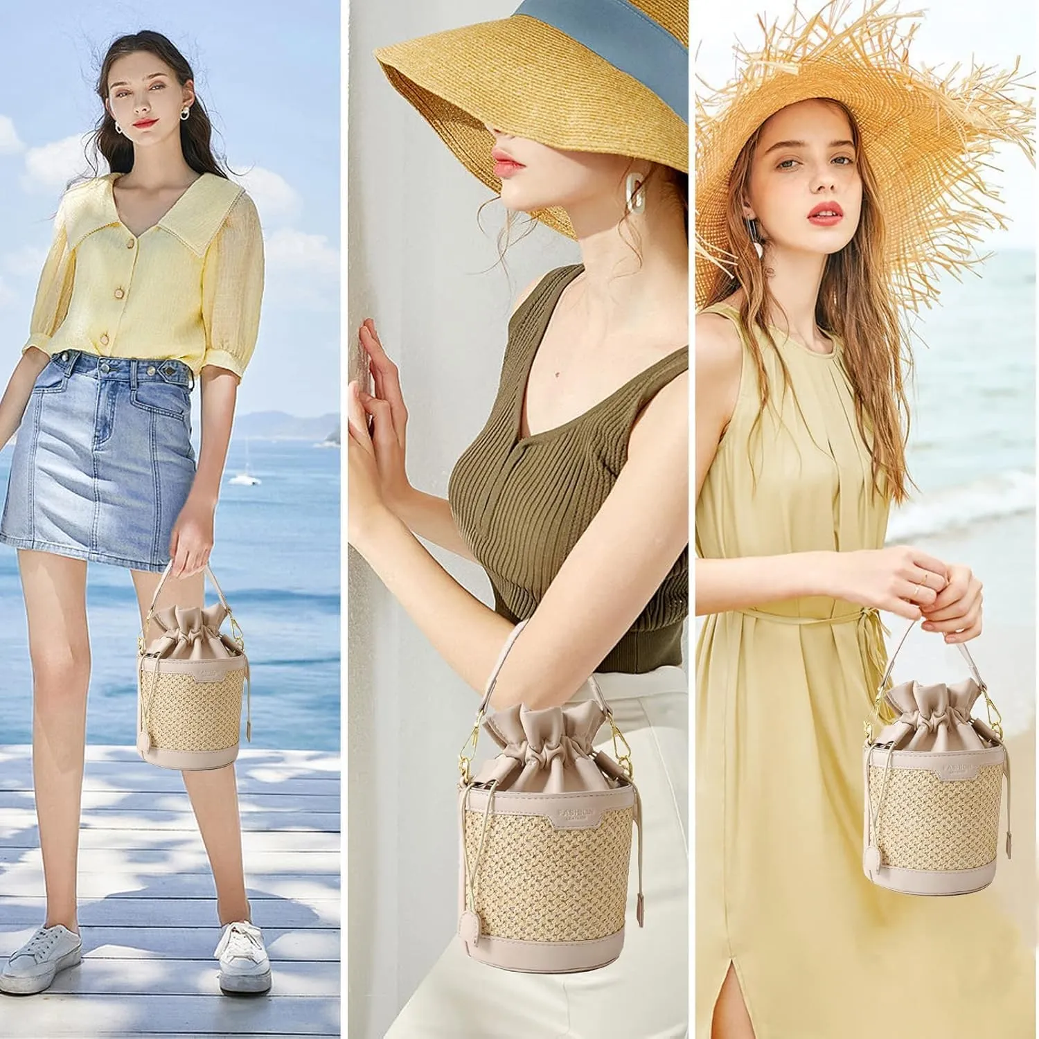 Woven Shell Shape Tote Bag, Rattan Raffia Straw Shoulder Bag Summer Beach Crossbody Purse Handbag for Women Travel