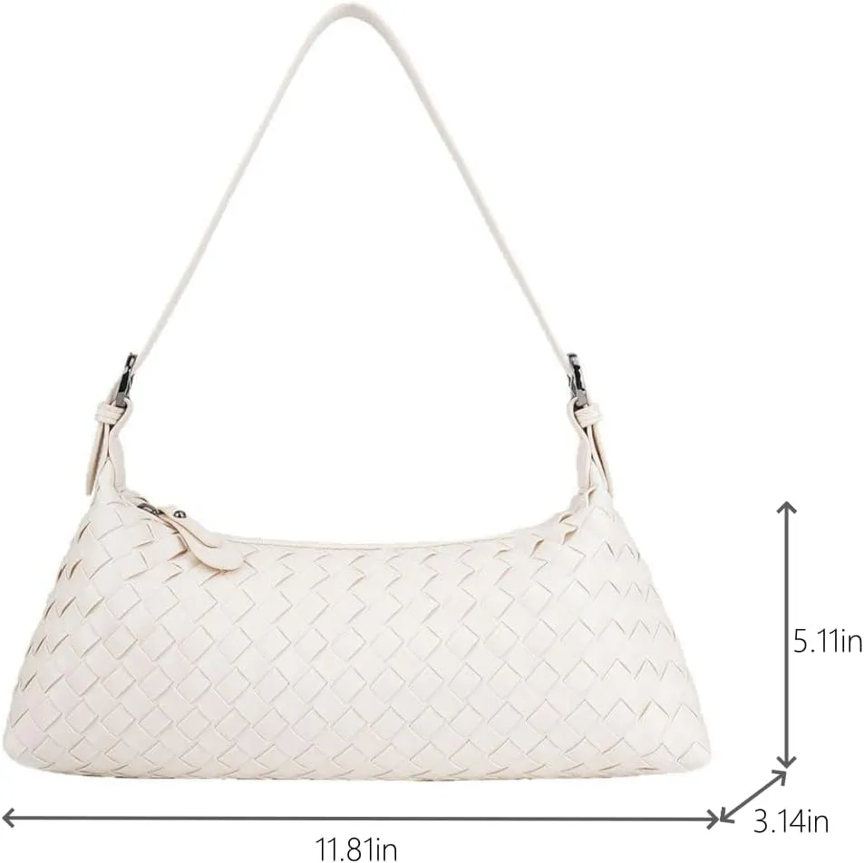 Woven Shoulder Bags for Women, Small Crossbody Handbags Vegan Leather Hobo Purse Trendy Crescent Tote Bag Cute Clutch