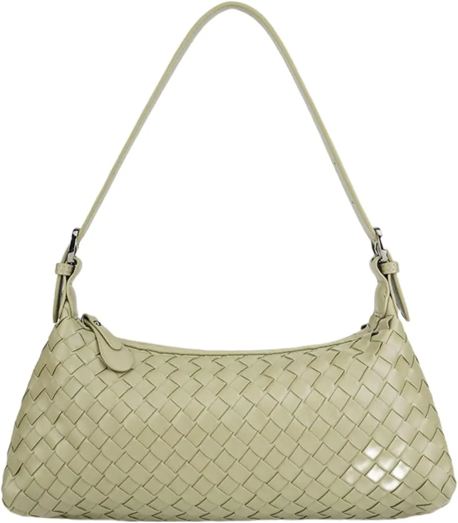 Woven Shoulder Bags for Women, Small Crossbody Handbags Vegan Leather Hobo Purse Trendy Crescent Tote Bag Cute Clutch