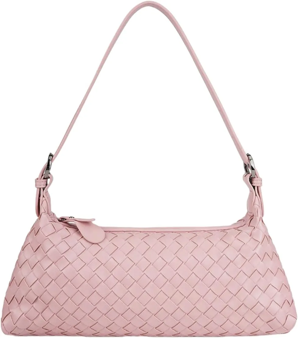 Woven Shoulder Bags for Women, Small Crossbody Handbags Vegan Leather Hobo Purse Trendy Crescent Tote Bag Cute Clutch