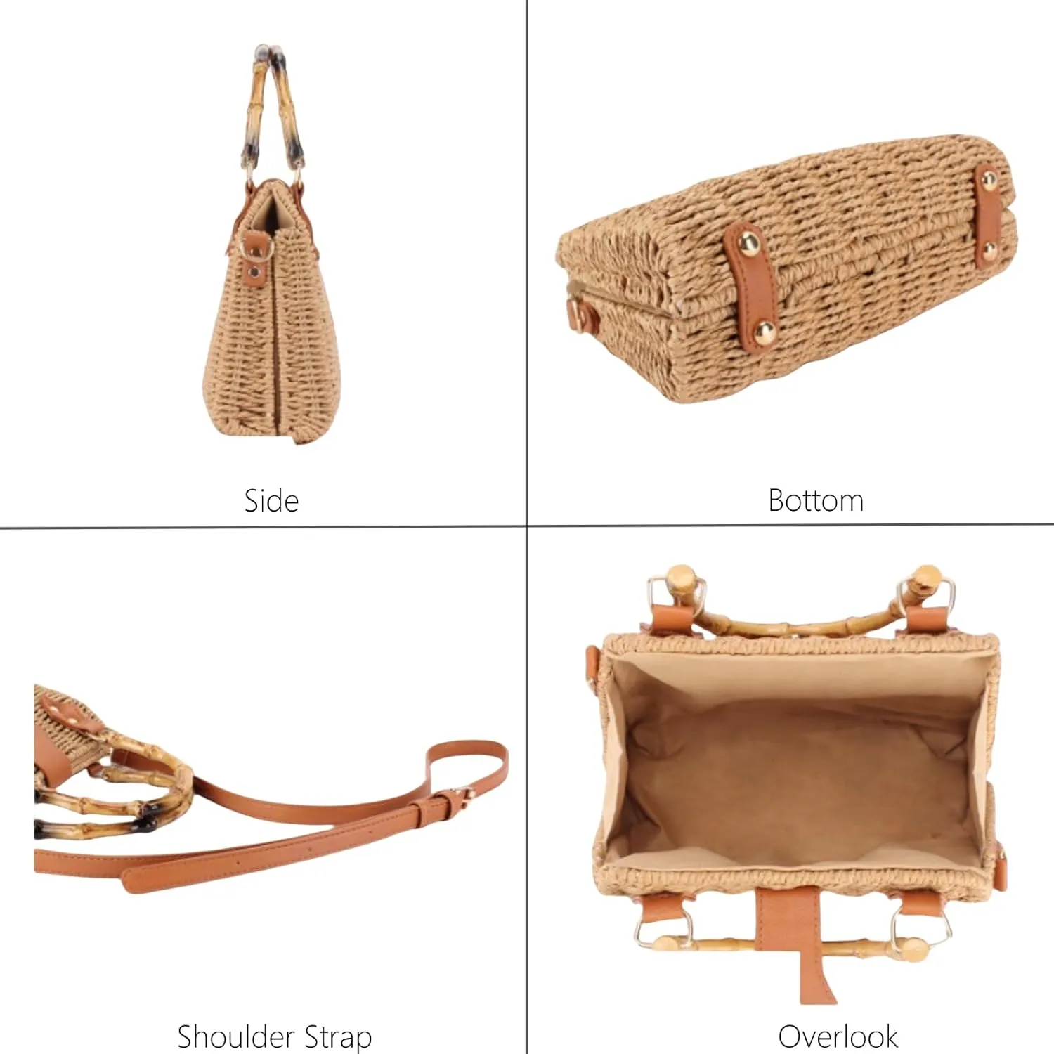 Woven Straw Handbag for Women, Beach Shoulder Bag Summer Handmade Purse Wicker Rattan Crossbody Top Handle Bag