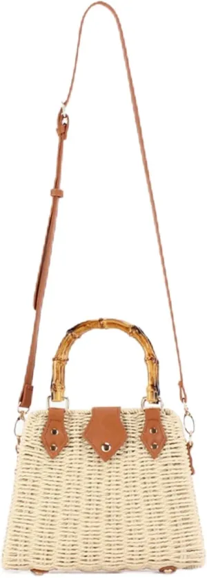 Woven Straw Handbag for Women, Beach Shoulder Bag Summer Handmade Purse Wicker Rattan Crossbody Top Handle Bag