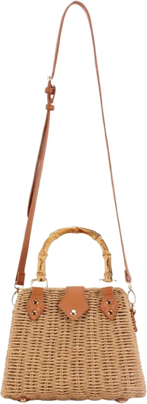 Woven Straw Handbag for Women, Beach Shoulder Bag Summer Handmade Purse Wicker Rattan Crossbody Top Handle Bag