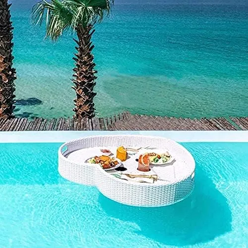 Woven Tray,Swimming Pool Floating Breakfast Tray, Hotel Water Basket, Open-Air Afternoon Tea Dinner Plate, Suitable for Breakfast Tea Tray Party Wedding Photography