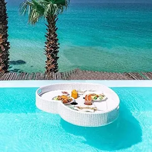 Woven Tray,Swimming Pool Floating Breakfast Tray, Hotel Water Basket, Open-Air Afternoon Tea Dinner Plate, Suitable for Breakfast Tea Tray Party Wedding Photography