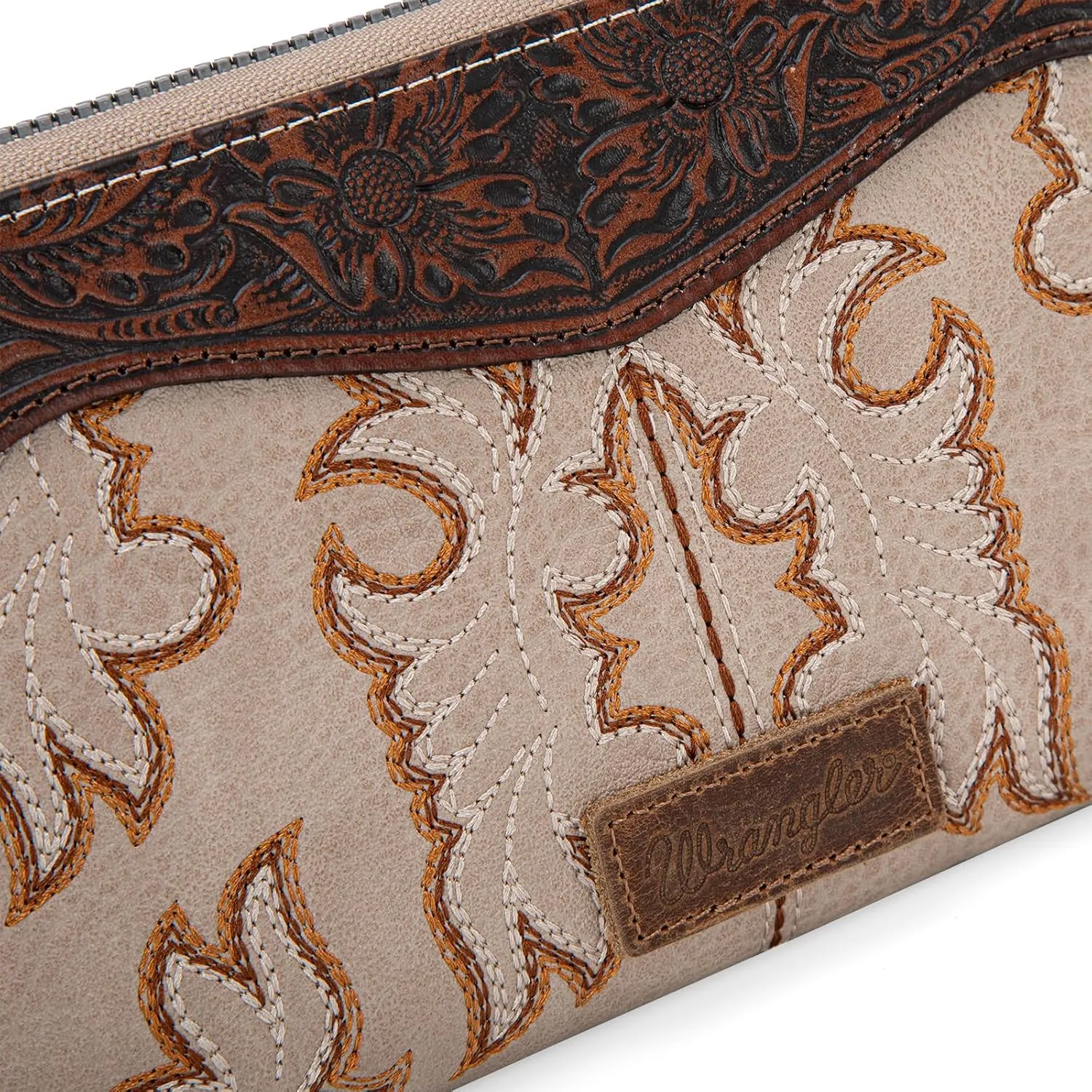 Wrangler Wristlet Western Wallet for Women Floral Tooled Clutch Boot Stitch Bifold Wallet with Card Holder