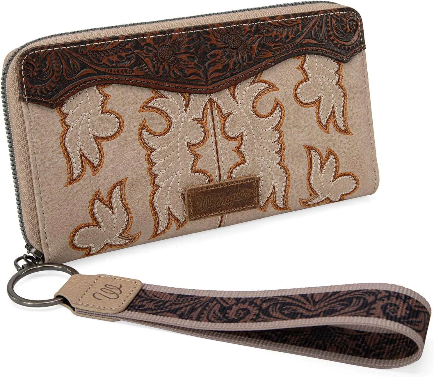 Wrangler Wristlet Western Wallet for Women Floral Tooled Clutch Boot Stitch Bifold Wallet with Card Holder