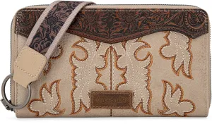 Wrangler Wristlet Western Wallet for Women Floral Tooled Clutch Boot Stitch Bifold Wallet with Card Holder