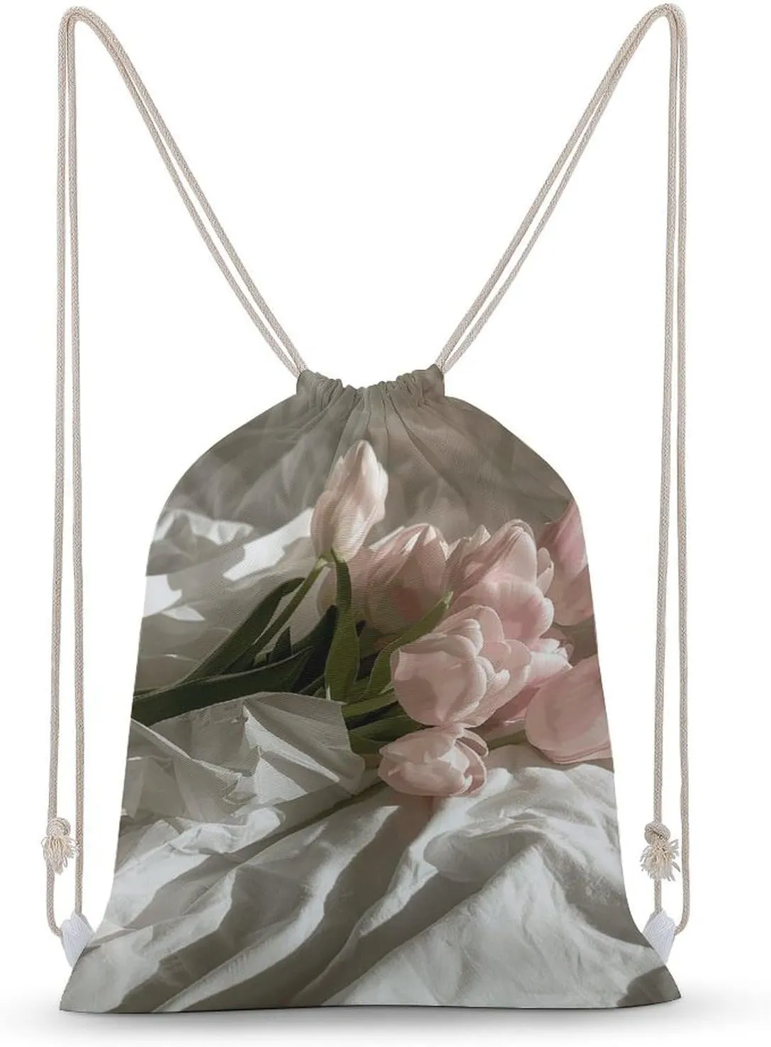 Wrapped Red Tulips Drawstring Backpack for Women Men Drawstring Bag for Travel Swimming Sports Gym Bag