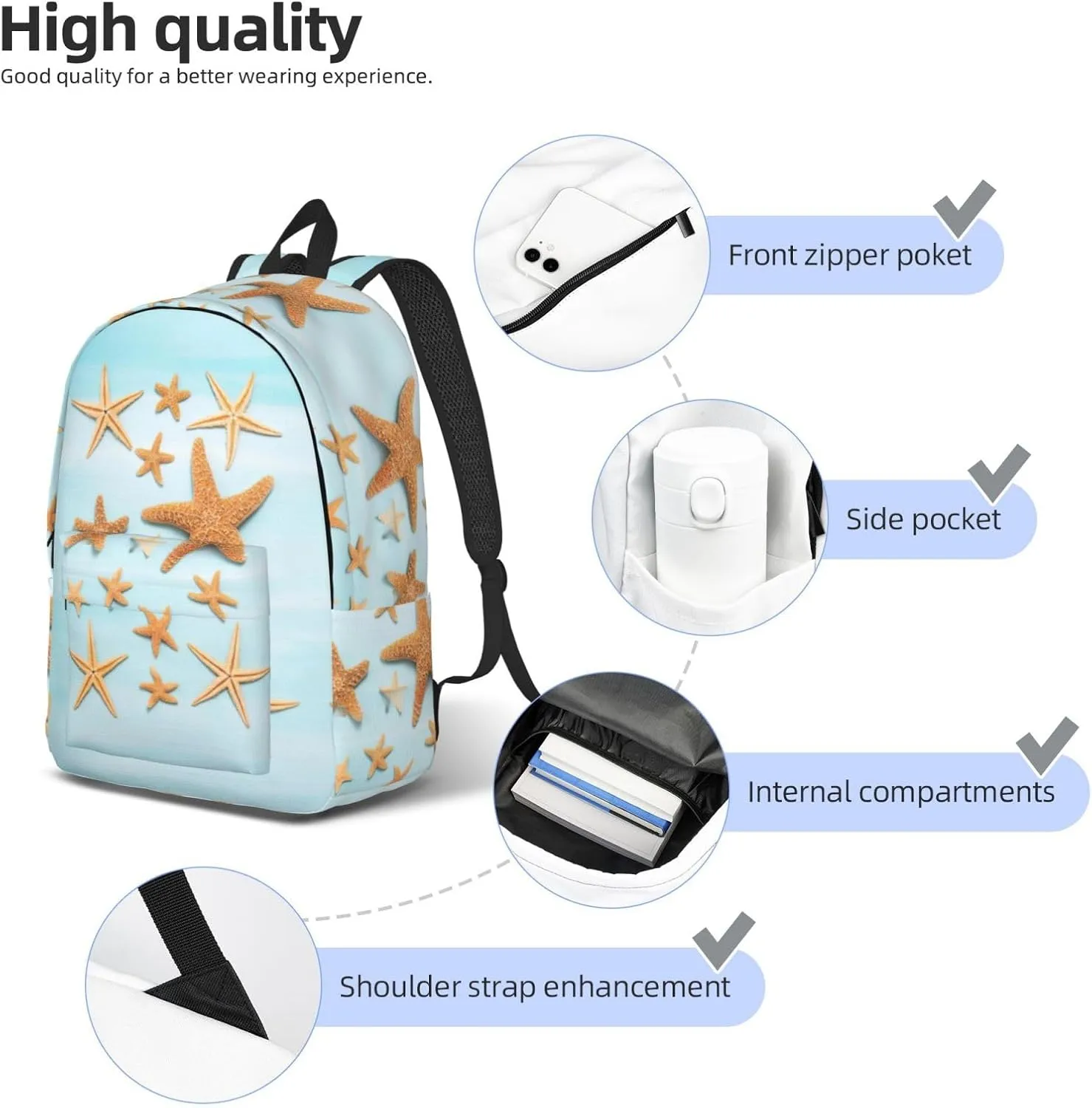 WURTON 3d Beautiful Maritime Summer Print Large Backpack Casual Laptop Backpack Computer Bag Travel Daypack For Women Men