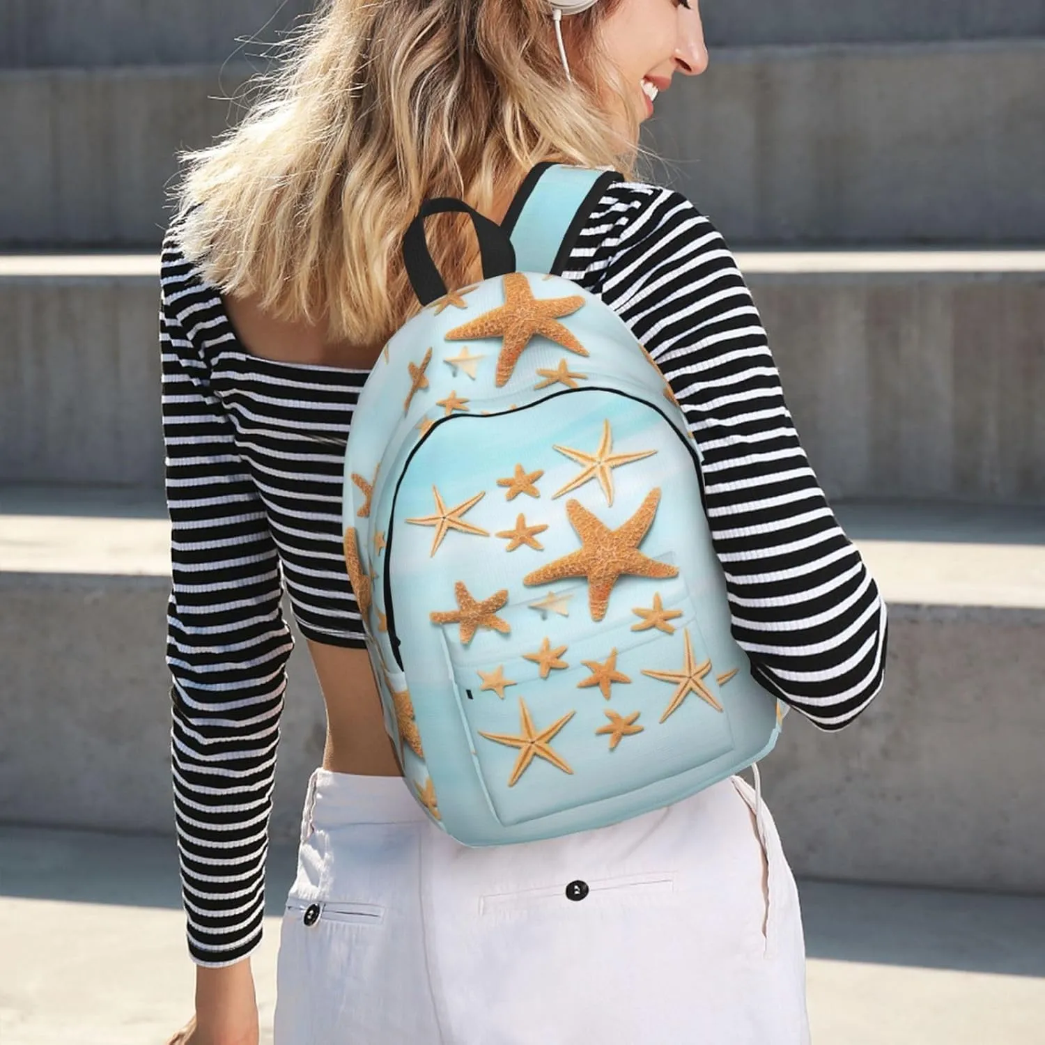 WURTON 3d Beautiful Maritime Summer Print Large Backpack Casual Laptop Backpack Computer Bag Travel Daypack For Women Men