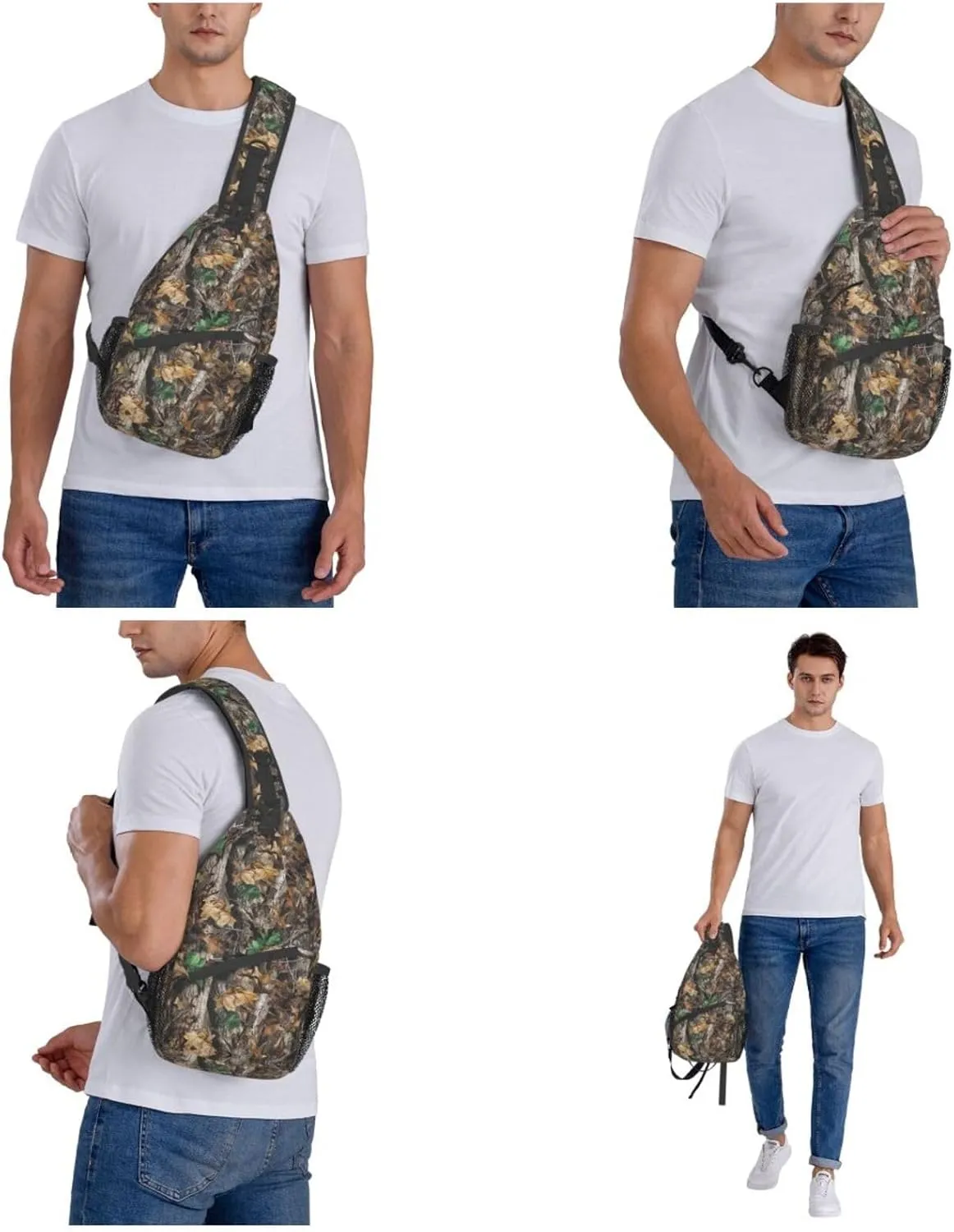 WURTON Cold Tree Camouflage Print Crossbody Backpack Shoulder Bag Cross Chest Bag For Travel, Hiking Gym Tactical Use