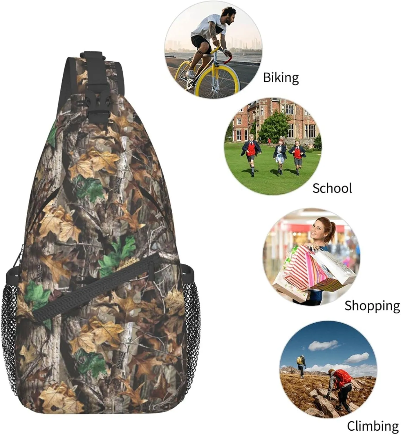 WURTON Cold Tree Camouflage Print Crossbody Backpack Shoulder Bag Cross Chest Bag For Travel, Hiking Gym Tactical Use