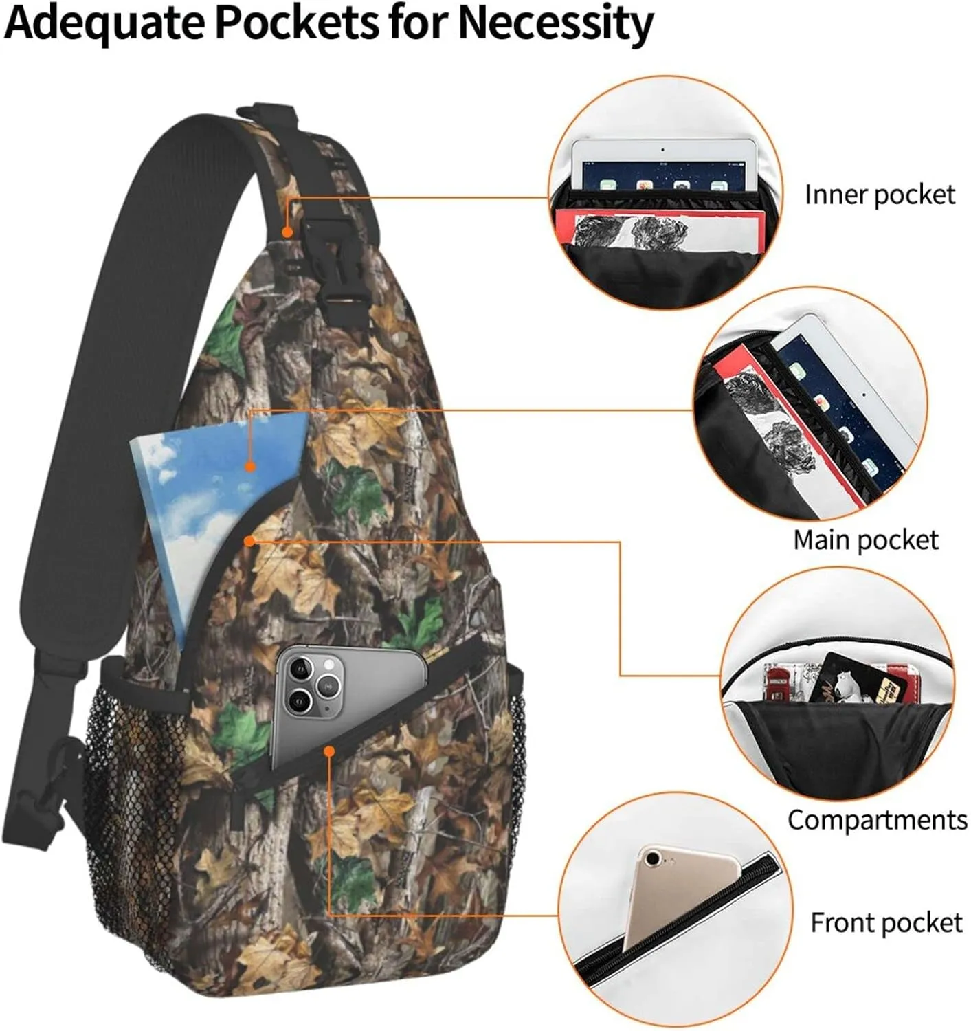 WURTON Cold Tree Camouflage Print Crossbody Backpack Shoulder Bag Cross Chest Bag For Travel, Hiking Gym Tactical Use
