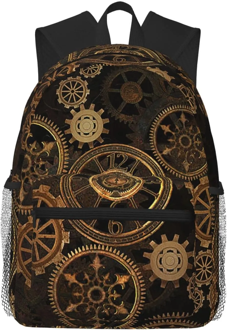 WURTON Gears Clock Bronze Century Print Backpack Versatile Casual Bag For Travel, Work Sports Fashionable,Backpacks