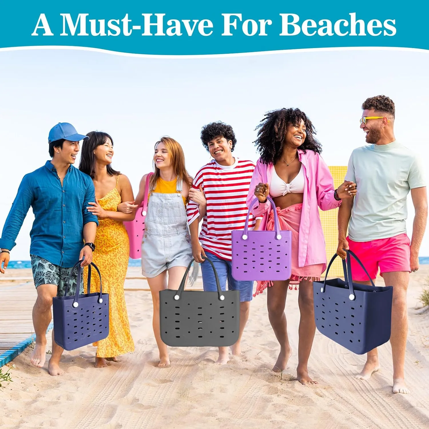 X-Large Rubber Beach Tote for Men & Women, Large Capacity Travel Bag for Boat & Pool