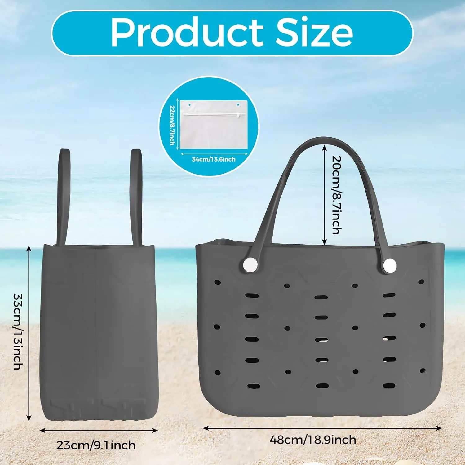 X-Large Rubber Beach Tote for Men & Women, Large Capacity Travel Bag for Boat & Pool