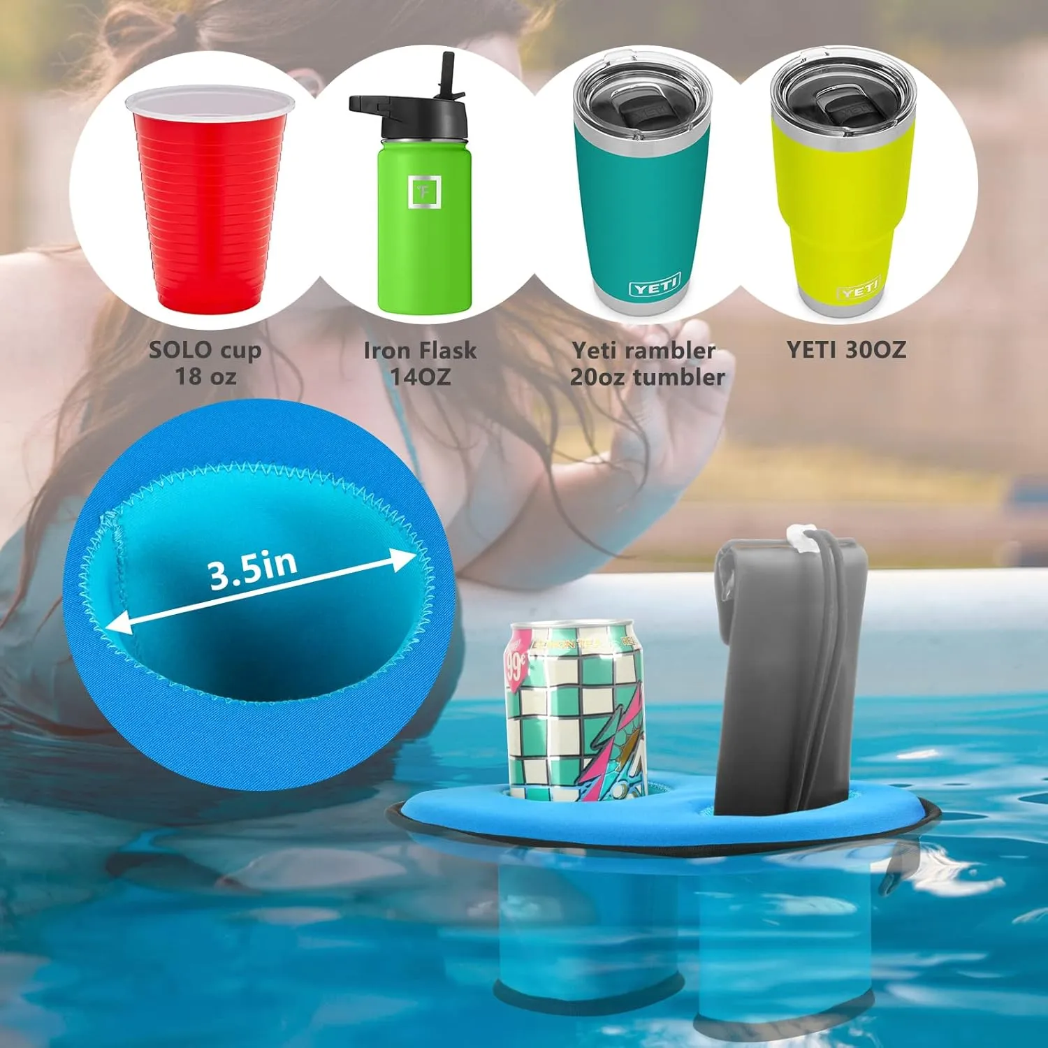 Xxerciz Neoprene Floating Drink Holder – Beverage Drink Float for Cell Phone, Hydra Flask, Solo Cup, Yeti, Tumblers for Pool Party Water Fun