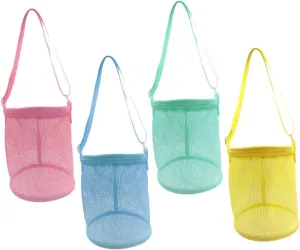 YARNOW 4Pcs Beach Mesh Bags with Zipper Lightweight Beach Storage Shoulder Strap for Collecting Shells Storing