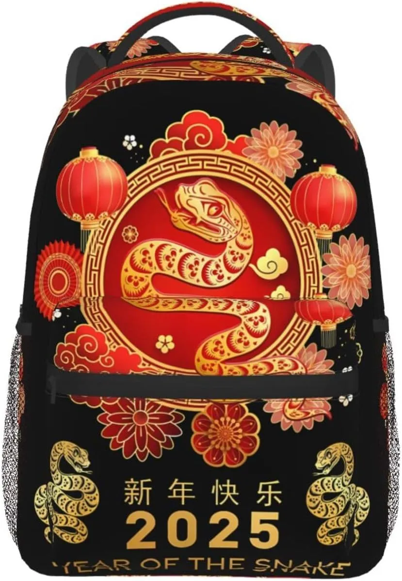 Year Of The Snake 2025 New Year Backpacks 15 Inch Laptop Backpack Multipurpose Double Shoulder Bag For Men Women Gifts