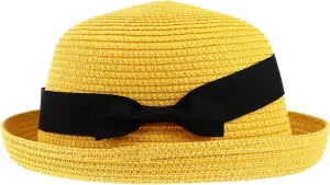 Yellow Straw Sun Hat for Women and Girls: Wide Brim Bowknot Dome Design, Foldable and Packable for Beach and Summer Adventures