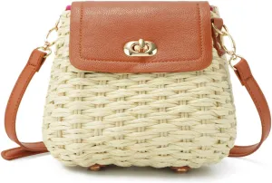 Ynport Straw Shoulder Handbag for Women Square Rattan Tote Bag with Leather Strap, Summer Beach Clutch Purse