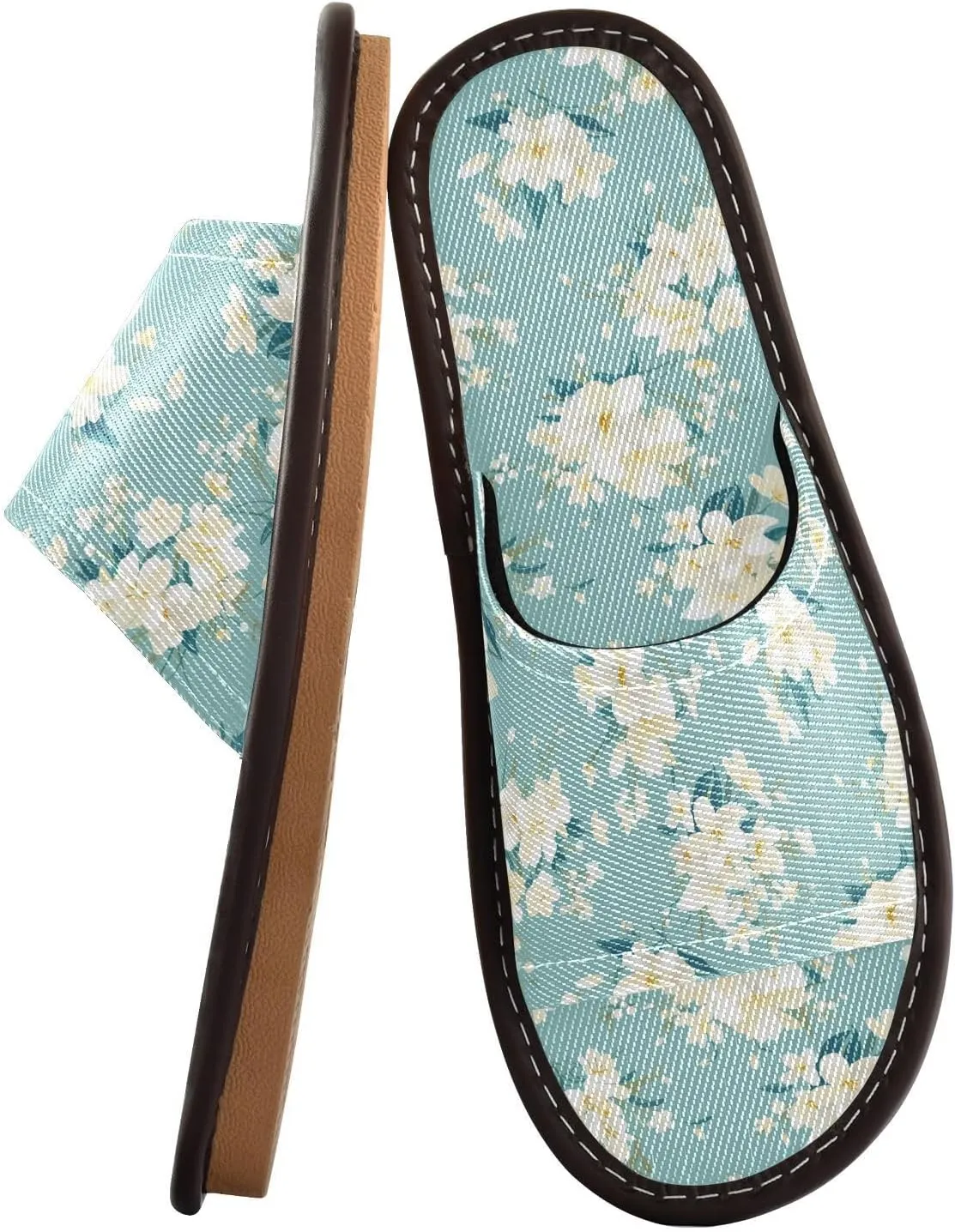 Yuiboo FLOWER and whites Green Mens Spa Shower Slippers Summer Dorm Home Slides for Hotel Beach Beach