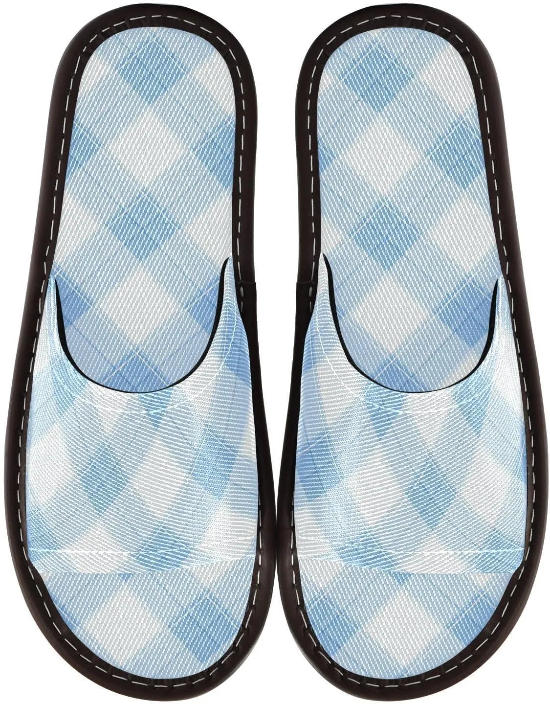 Yuiboo Light Blue Check Men Women's Shower House Slippers Summer Dorm Home Slides for Beach Indoor Beach