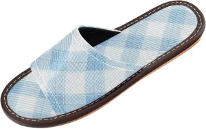 Yuiboo Light Blue Check Men Women's Shower House Slippers Summer Dorm Home Slides for Beach Indoor Beach