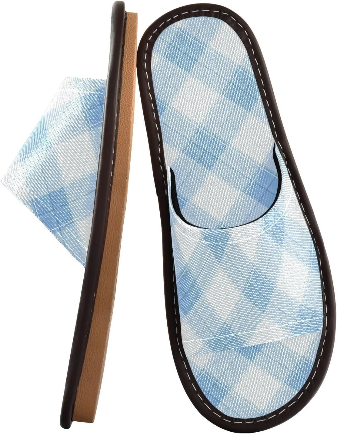 Yuiboo Light Blue Check Men Women's Shower House Slippers Summer Dorm Home Slides for Beach Indoor Beach