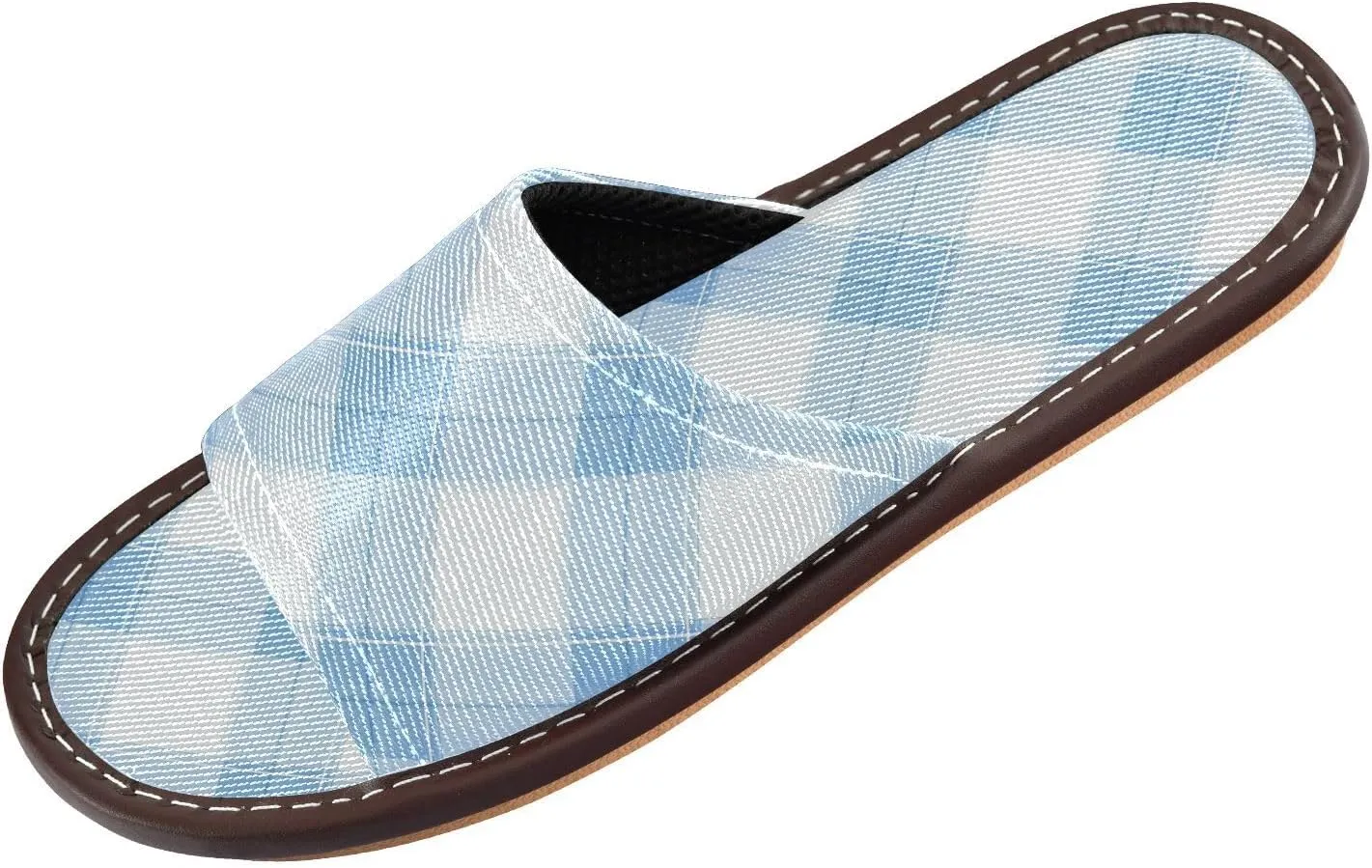 Yuiboo Light Blue Check Men Women's Shower House Slippers Summer Dorm Home Slides for Beach Indoor Beach