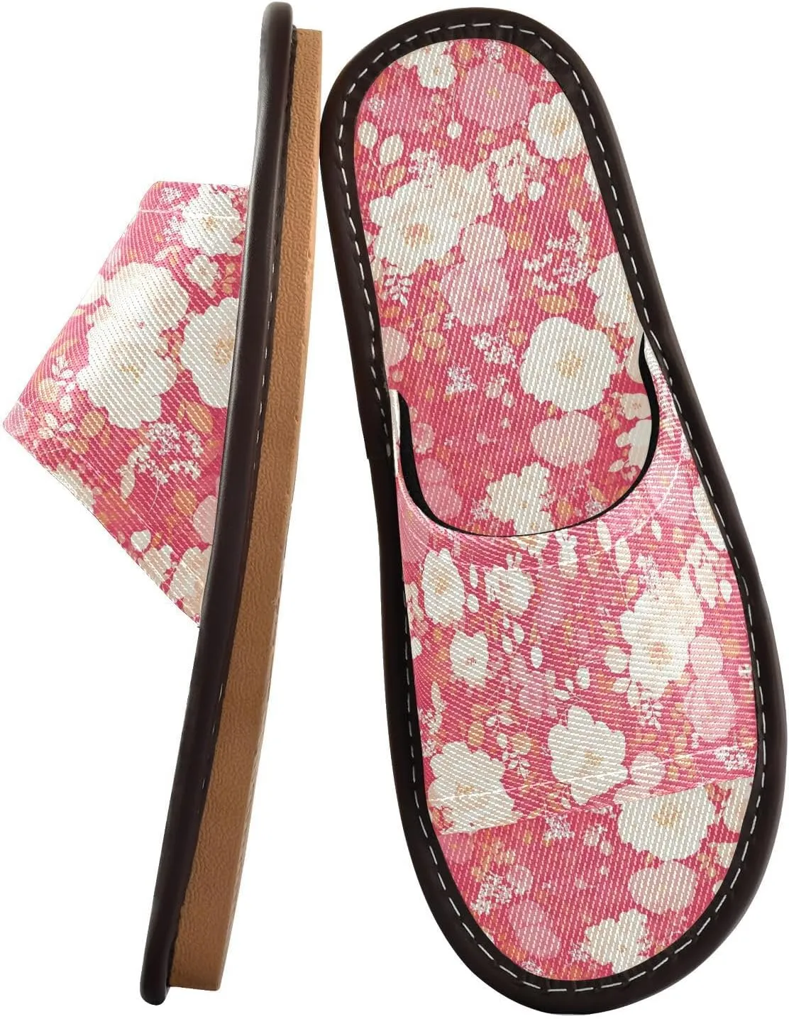 Yuiboo Pink White Carnation Flowers Men Women's Spa Shower Slippers Reusable Dorm Home Slides for Indoor Indoor Hotel
