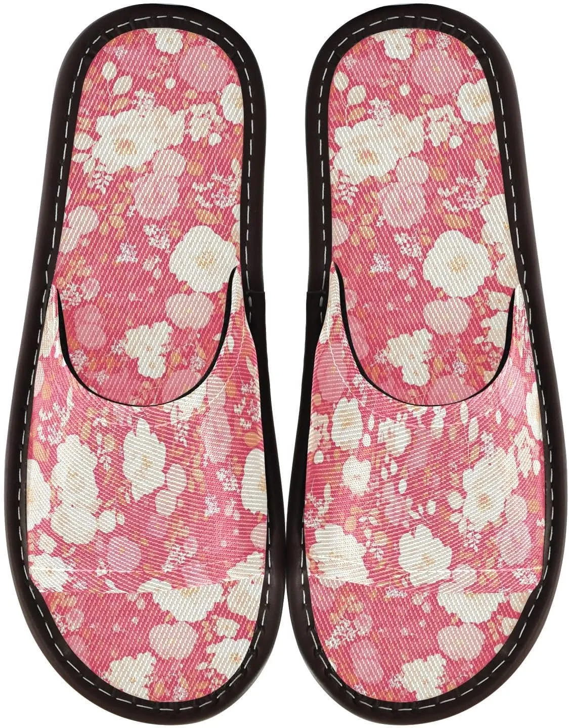 Yuiboo Pink White Carnation Flowers Men Women's Spa Shower Slippers Reusable Dorm Home Slides for Indoor Indoor Hotel