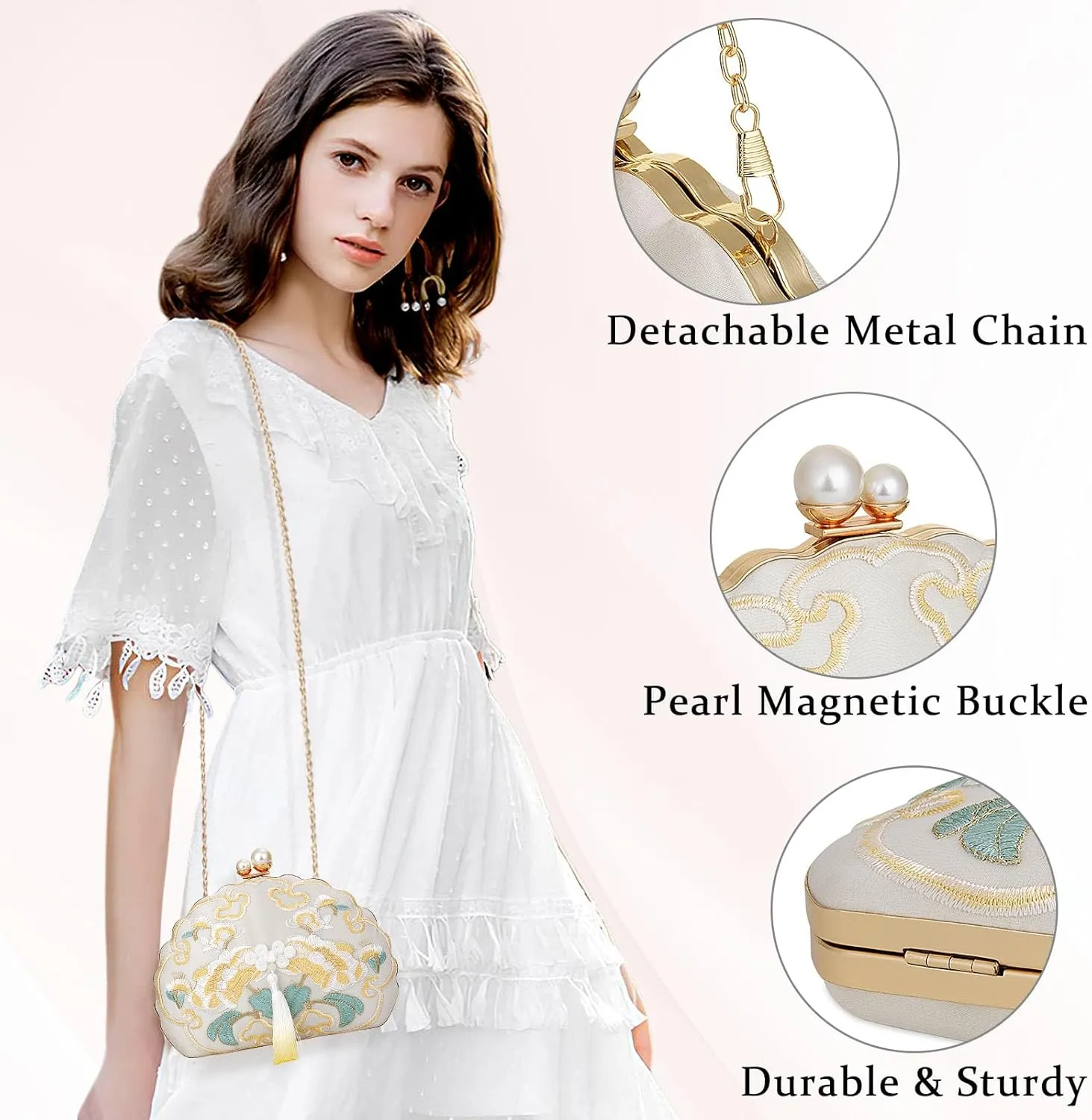 YYW Clutch Purse Women Evening Handbag Top Handle Purse Crossbody Shoulder Bag for Wedding Party Prom