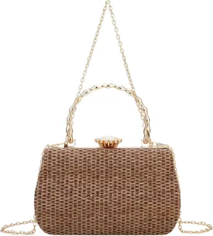 YYW Straw Beach Tote Bag Summer Women Handbags Vacation Shoulder Purse with Chain Woven Bag Gifts