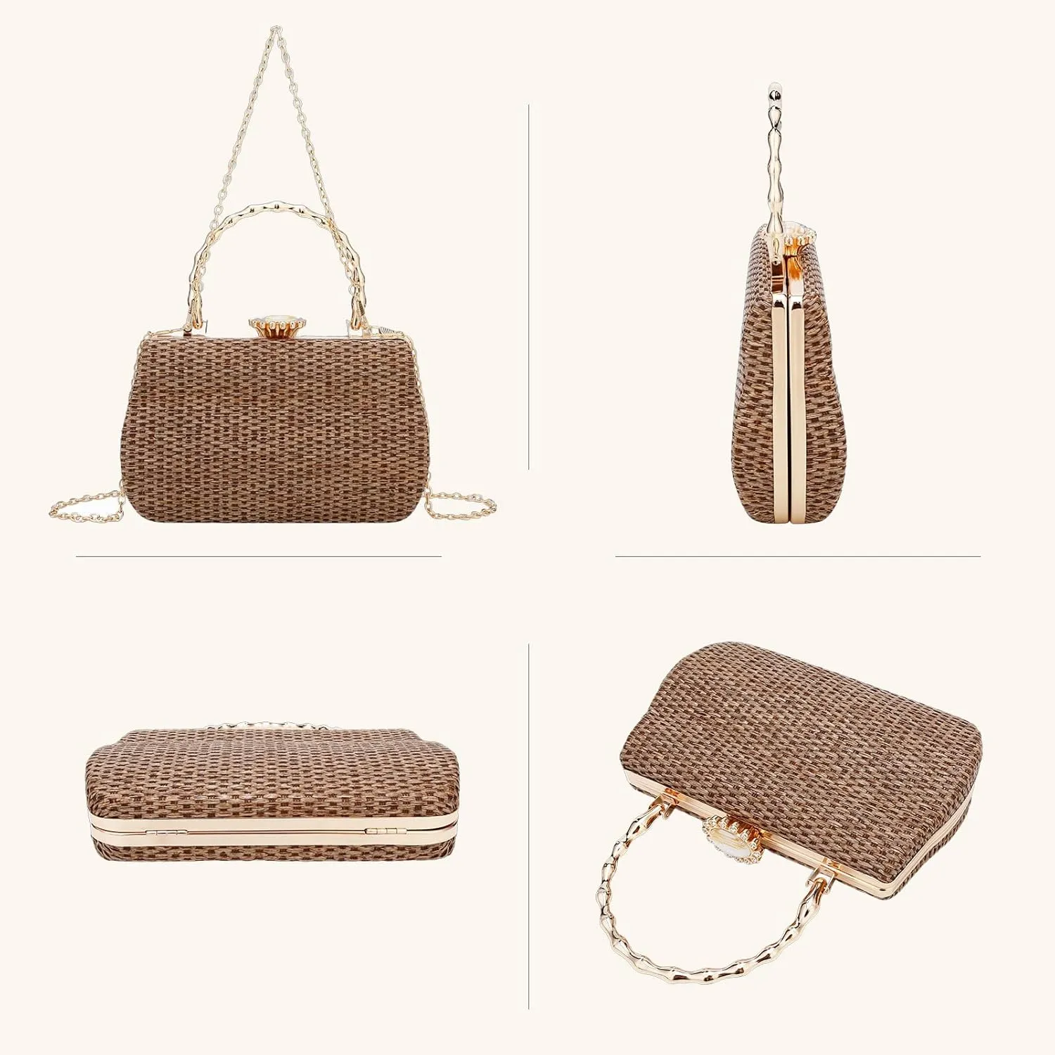 YYW Straw Beach Tote Bag Summer Women Handbags Vacation Shoulder Purse with Chain Woven Bag Gifts