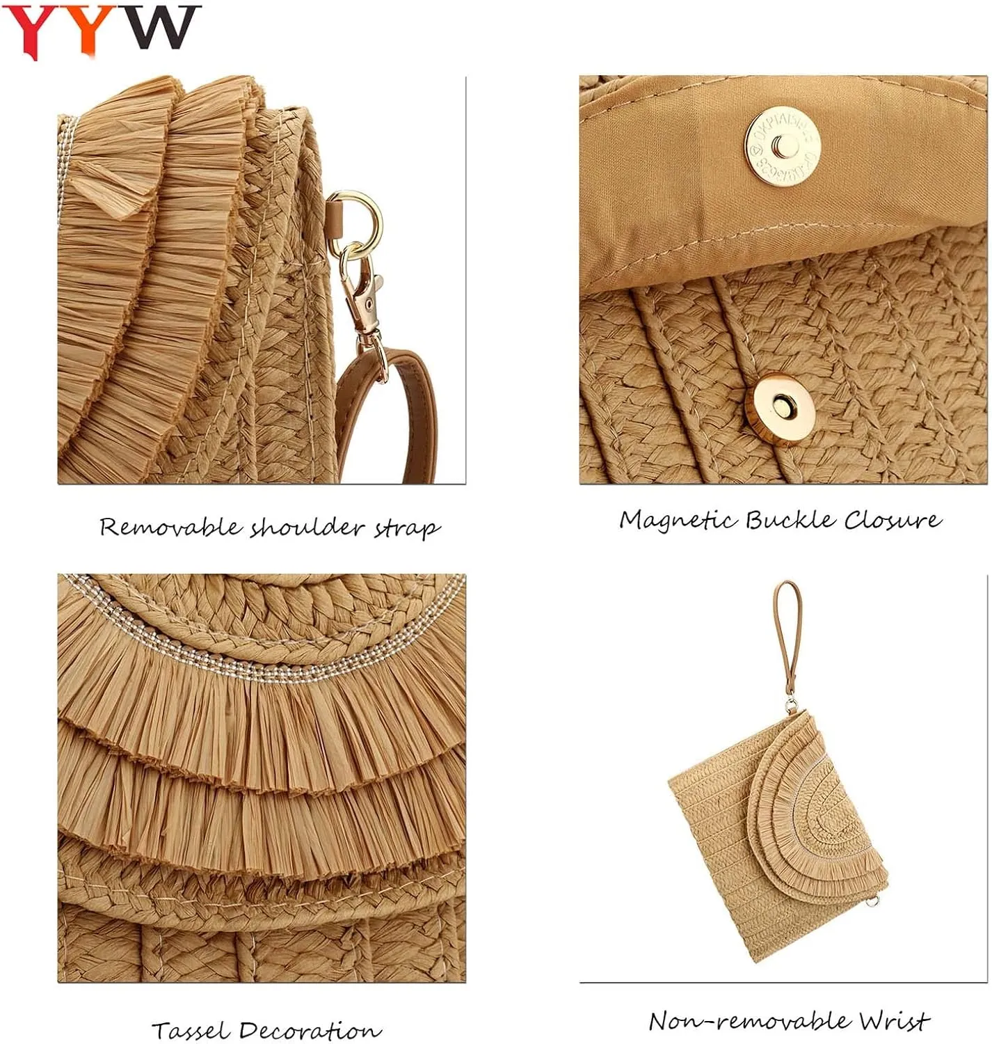 YYW Straw Clutch,Straw Handbag Clutch for Women Summer Beach Straw Woven Envelope Purse Wallet