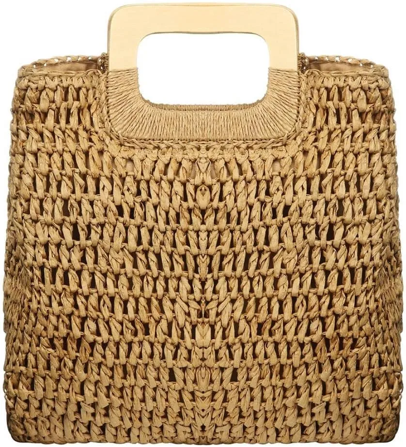 YYW Straw Tote Bag Women Hand Woven Large Casual Handbags Hobo Straw Beach Bag with Lining Pockets for Daily Use Beach Travel