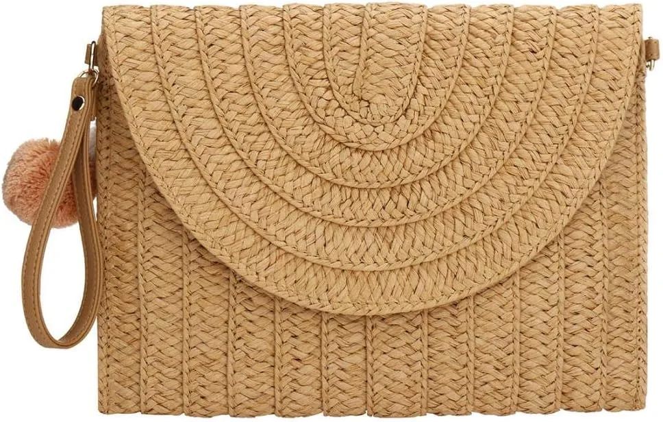 YYW Womens Straw Clutch Summer Evening Handbag Beach Purse Woven Straw Bag Envelope Clutch