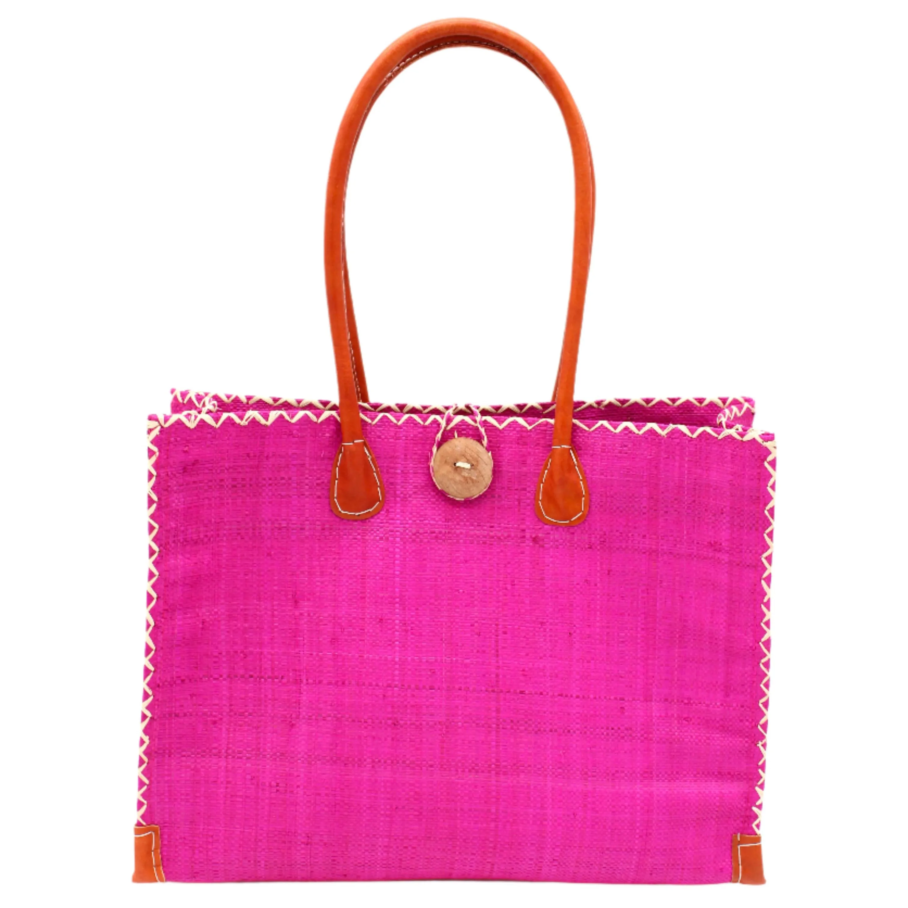Zafran Pink Straw Beach Bag