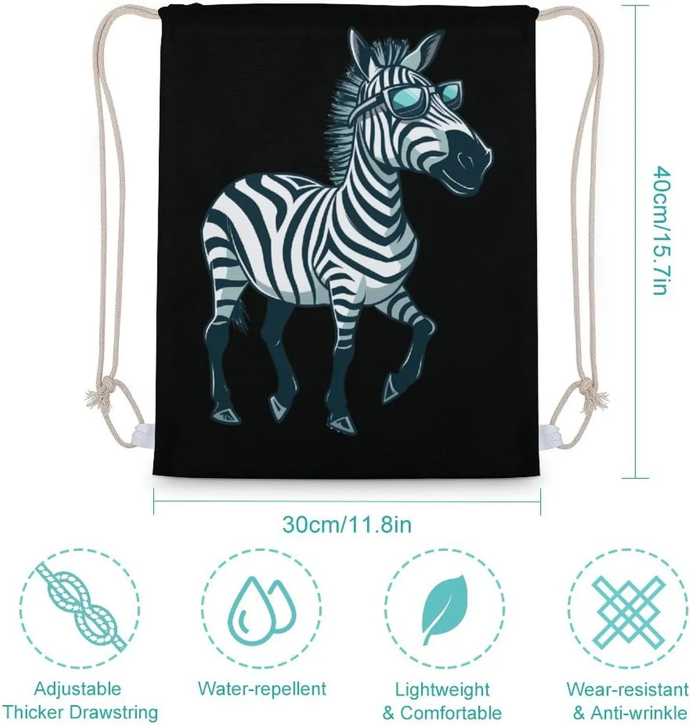 Zebra Eyesglasses Drawstring Backpack Canvas Double Shoulder Bag Sports Gym Sackpack String Bag for Women Men 30x40cm
