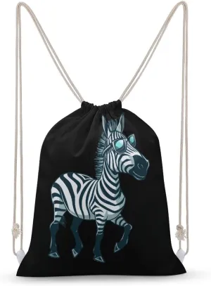 Zebra Eyesglasses Drawstring Backpack Canvas Double Shoulder Bag Sports Gym Sackpack String Bag for Women Men 30x40cm